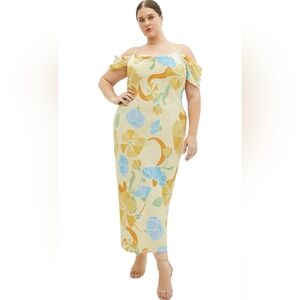 CITY CHIC Floral Off-Shoulder Maxi Dress Yellow and Blue Plus Size 24 NWT
